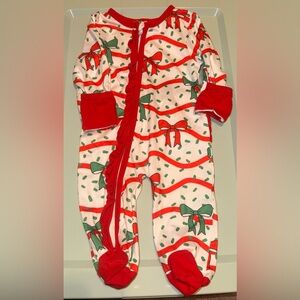 Festive Red and Green Bow Print Kids One Piece